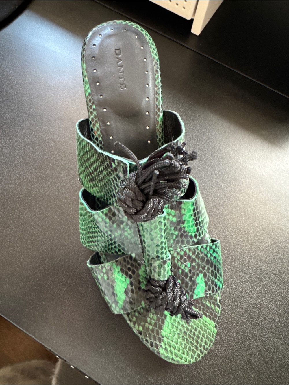 Green Snake-Print Knot Slide Mule